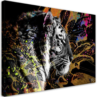 Tiger On A Colorful Background - No Frame Print on Canvas