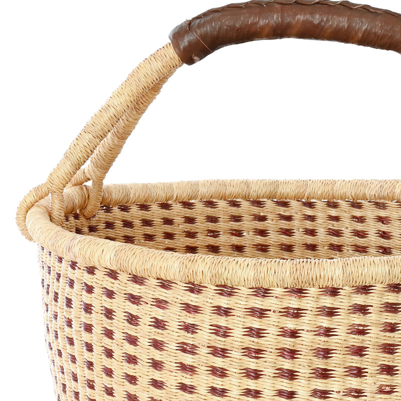 Panier bolga châtaignier et carreaux naturels, Brun / naturel