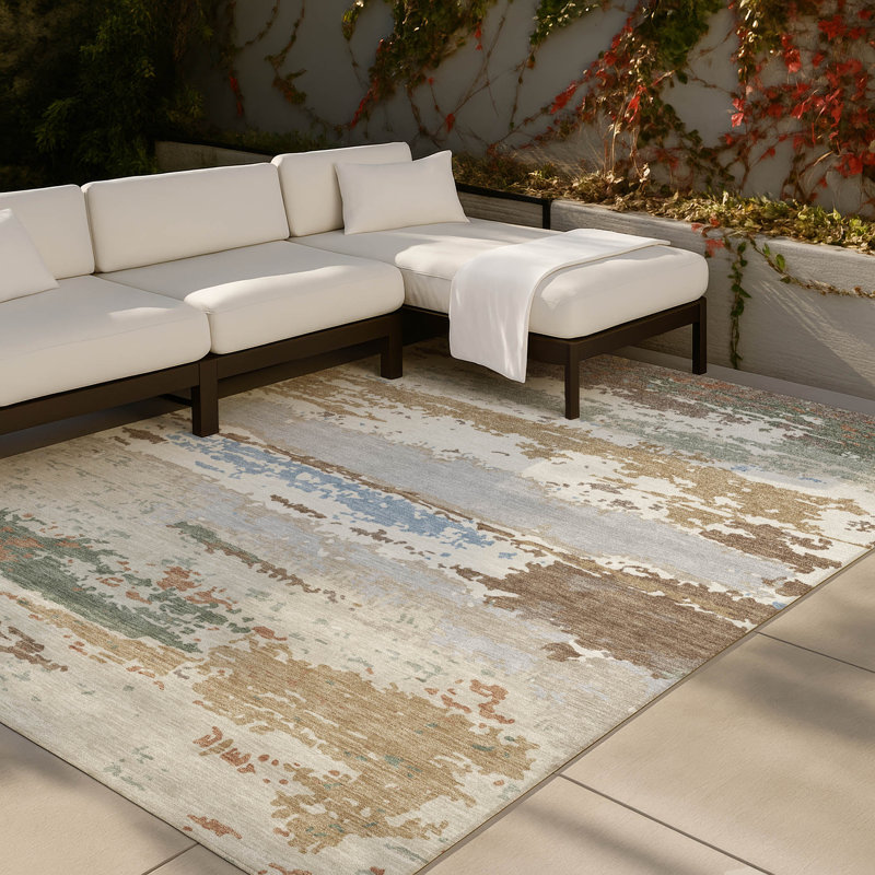 Machine Washable Indoor/Outdoor Chantille ACN2592 Abstract Rug, Ivory, 9' x 12'