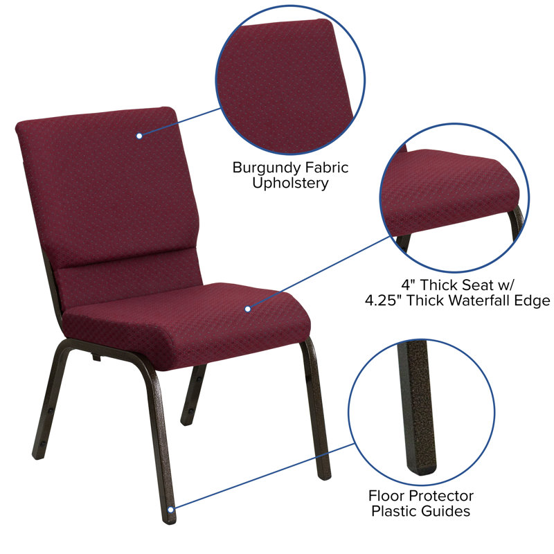 Burgundy Patterned High-Back Stackable Chair with Gold Metal Frame