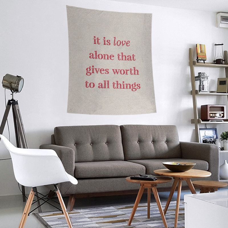 Tapisserie de polyester à citation manuscrite en polyester, H 80 po x l 68 po, Blanc / Rouge