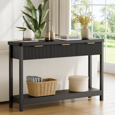 51-Inch Modern Water Ripple Console Table With 3 Wooden Drawers, Slim Entryway  Behind Sofa Table For Living Room, Hallway  Foyer, Farmhouse Accent