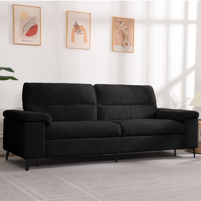 89” Modern Chenille Sofa Adjustable Armrest Couch, Dark Gray