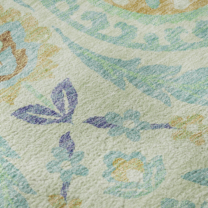 Premium Machine Washable Prisco Mint Rug, Rectangle 10' x 14'