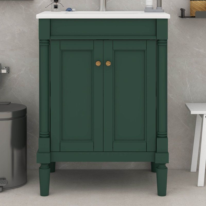 Ensemble de meuble-lavabo sur pied 24 po, meuble-lavabo avec grandes tablettes de rangement, ensemble de lavabo et d'armoires modernes, armoire de rangement autoportante