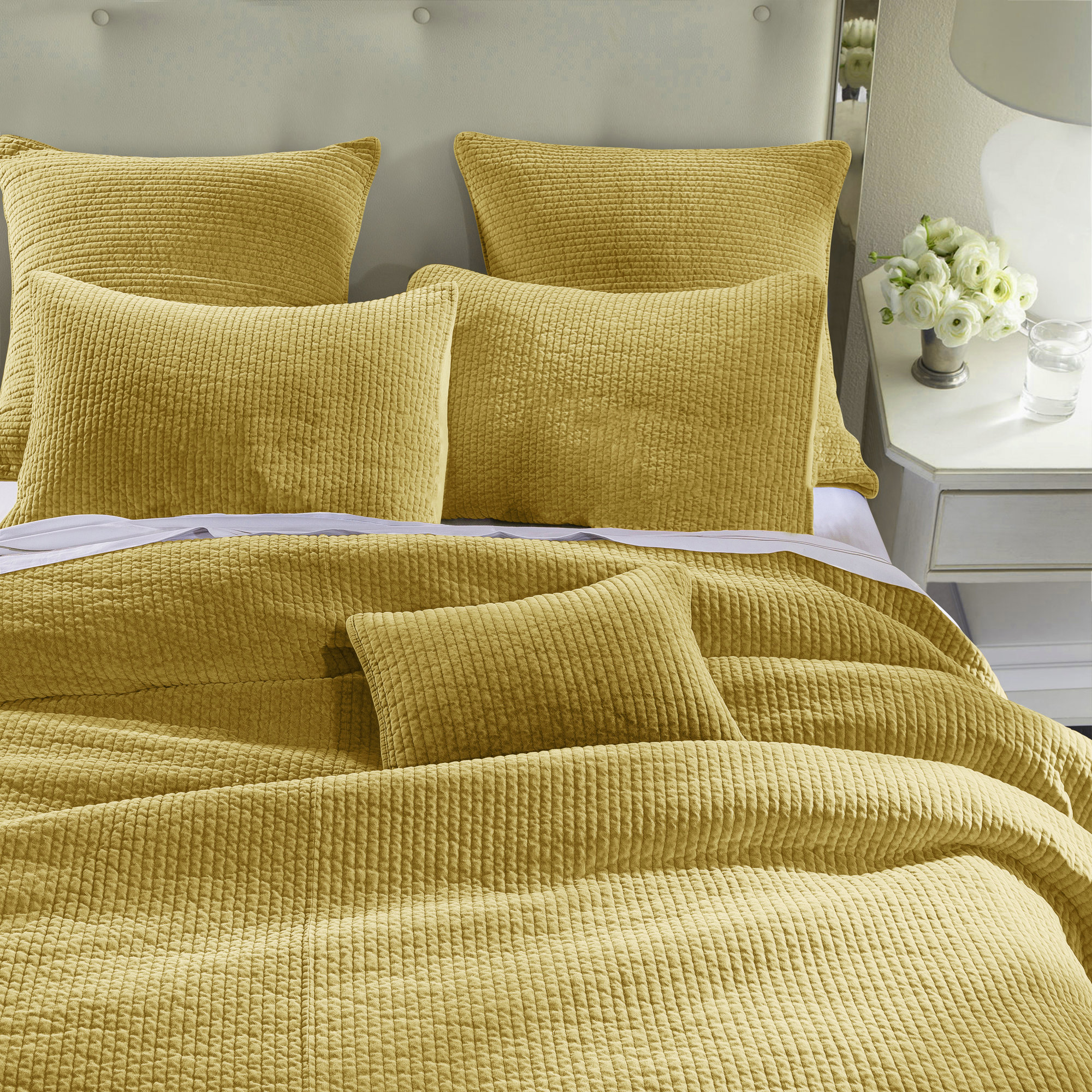 Stonewashed Cotton Velvet Modern Rustic Quilt Set, Tuscan, King Quilt  + 2 King Shams