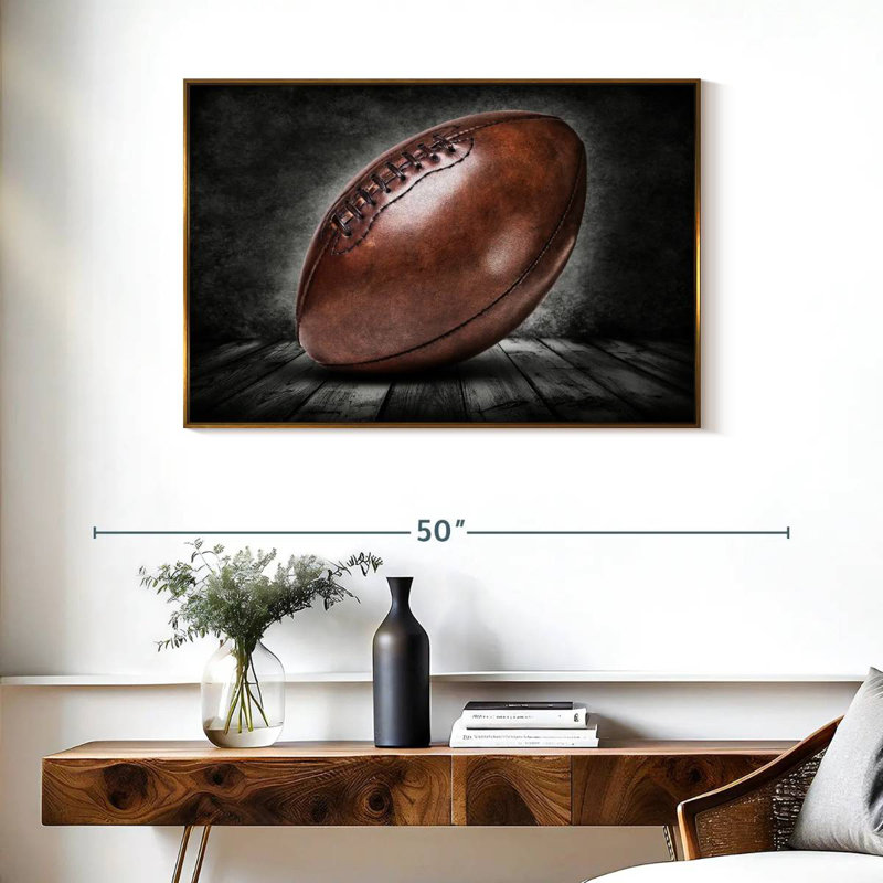 Football rétro grunge, Cadre flottant doré, 37 po x 25 po