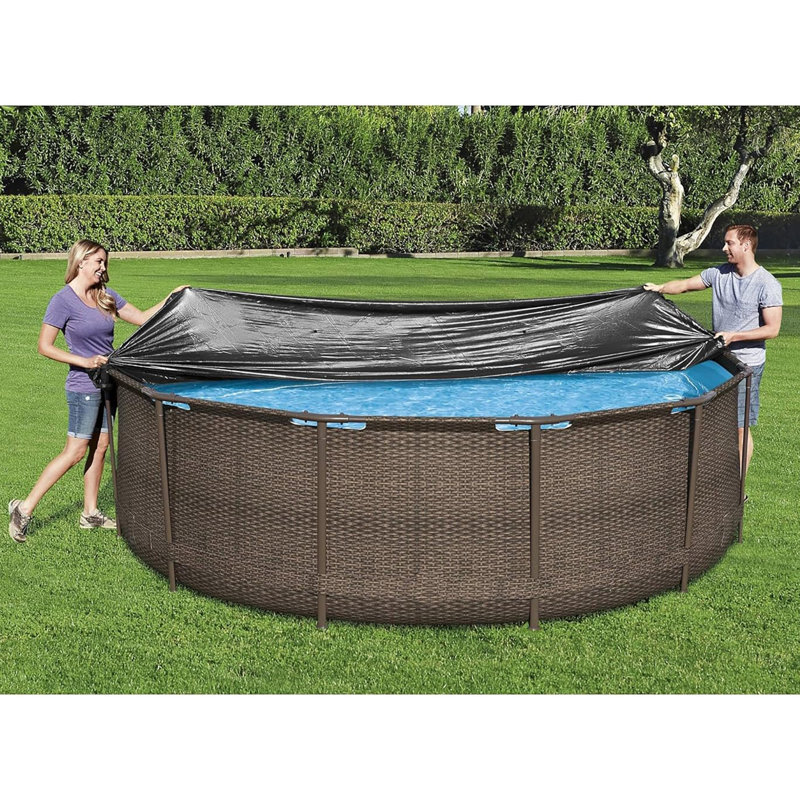 Couverture de piscine ronde Bestway - 12 pieds, accessoire de piscine hors-terre, trous de drainage, corde de sécurité intégrée, débris de bloc et saleté