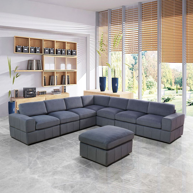 Canapé modulaire rembourré 8 pièces Etibar, Microfibres et suédine gris foncé, H 36 po x l 129 po x P 129 po