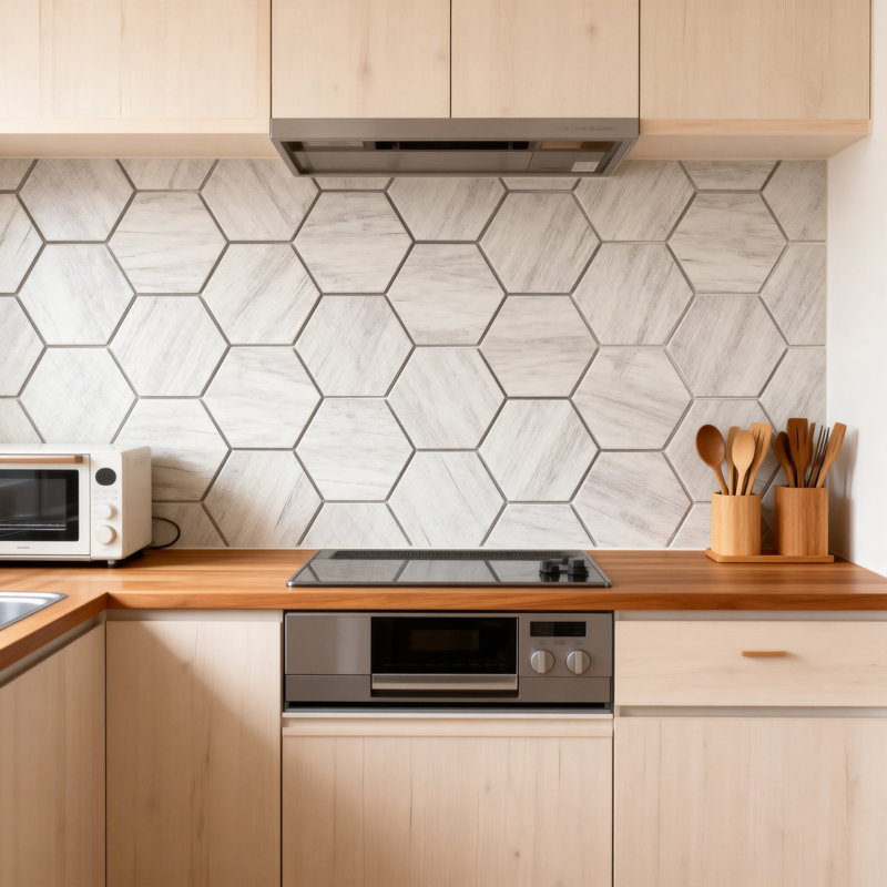 Nature 8 in. x 8 in. Wood Look Glass Straight Edge Large Format Hexagon Decorative Kitchen & Bathroom Wall Tile