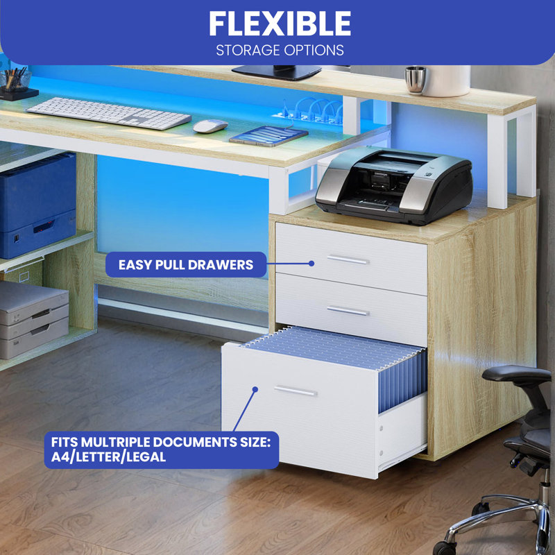 Bureau d'ordinateur en L 65,4 po Cristel, Naturel / blanc