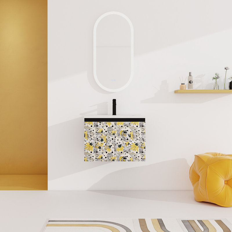 Meuble-lavabo noir 24 po avec lavabo en céramique. Porte d'armoire à fermeture en douceur, noir. Élégant