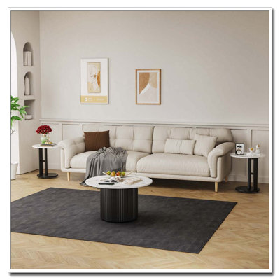 Ensemble de tables basses gigognes à 3 niveaux avec dessus en faux marbre et base en métal nervuré