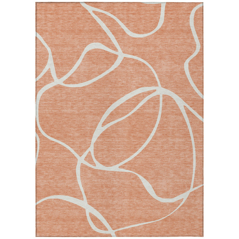 Tapis extérieur lavable abstrait saumon et ivoire 3 pi x 5 pi