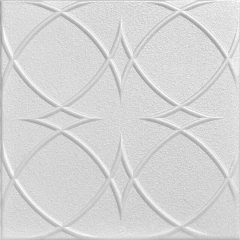 Circles and Stars 1.6 ft. x 1.6 ft. Polystyrene Glue-up Ceiling Tile, Plain White (Unpainted)
