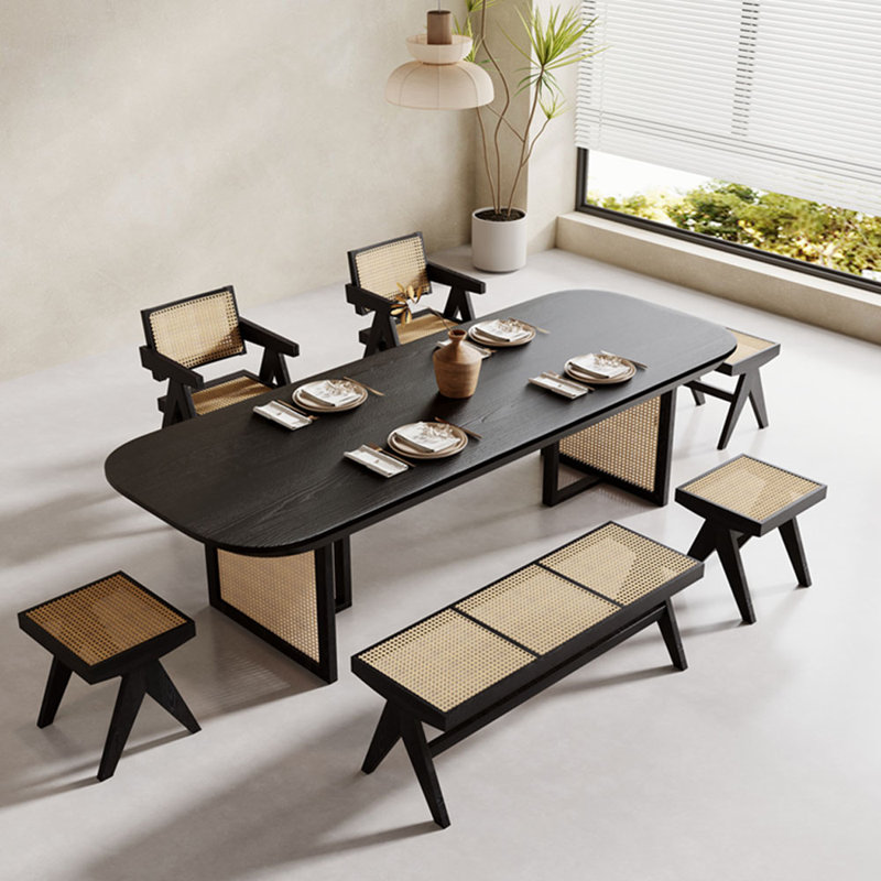 Ensemble de salle à manger 7 personnes en bois de pin massif, H 29,52 po x L 94,48 po x l 39,37 po