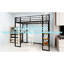 Lit simple en fer noir avec rampe et bureau en forme de L pour la chambre des jeunes, robuste et peu encombrant-85549234