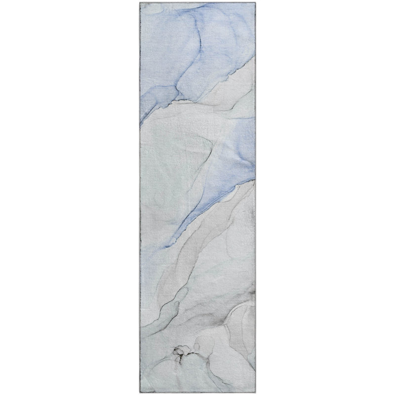 Premium Machine Washable Cerrito AMF515 Blue Rug, Runner 2'3" x 7'6"