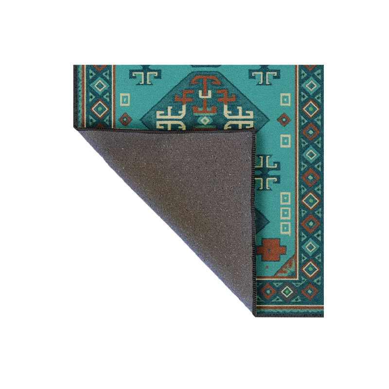 Tapis tissé traditionnel bleu sarcelle Mosso, 4'11" x 9'10"