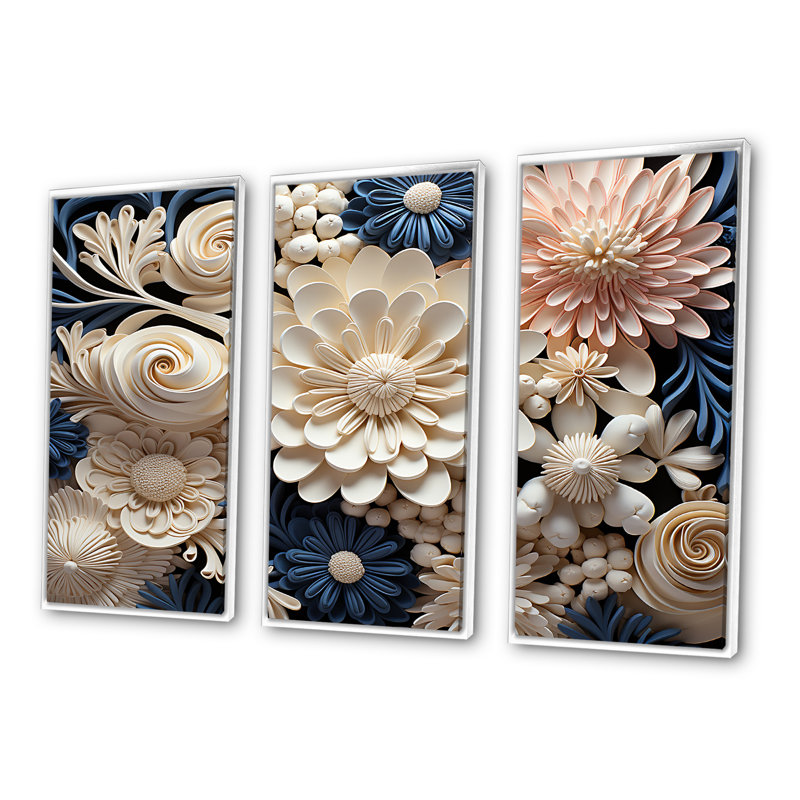 Ensemble de décorations murales corail blanc et bleu, H 40 po x l 60 po x P 1 po, Cadre flottant blanc