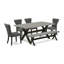 Ensemble de table de salle à manger 6 pièces moderne comprenant une table rectangulaire en bois avec pieds en X et 4 chaises Parson en tissu noir avec banc, noir brossé-278945317-278945322