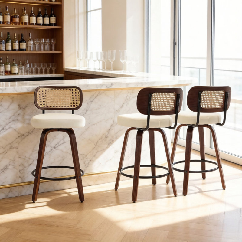 Tabouret de bar pivotant en similicuir de 25,59 po Cicero, Beige, 3