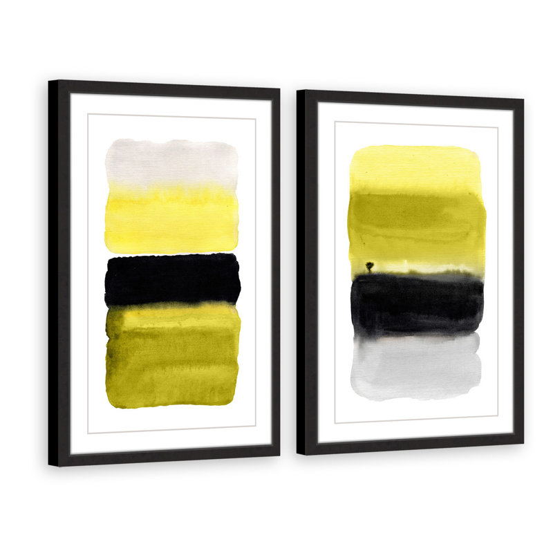 «Black and Yellow Diptych», ensemble de 2 reproductions d'art encadrées, H 18 po x l 12 po x L 1,5 po