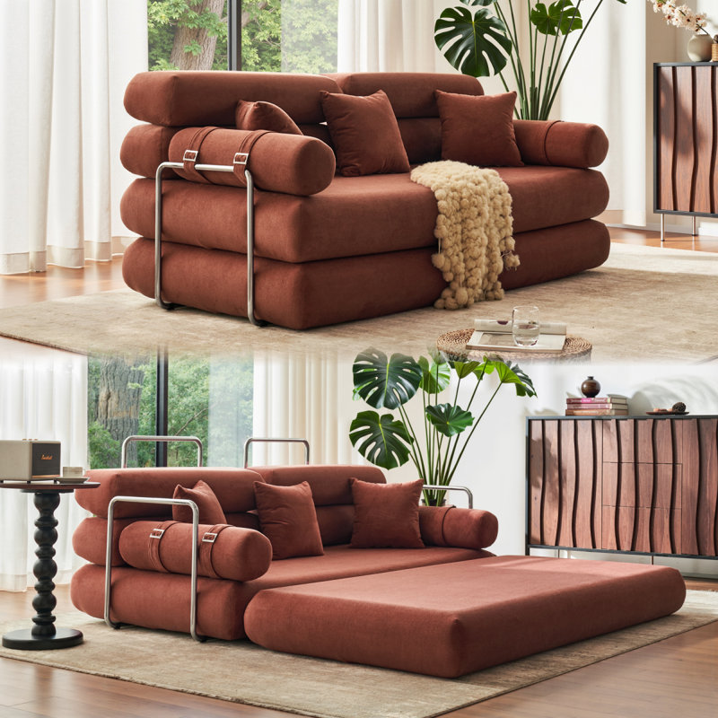 Canapé-lit modulaire convertible en L convertible, tissu chenille orange adapté aux animaux de compagnie, mousse à haute densité 4 couches, canapé-lit moderne pour le salon