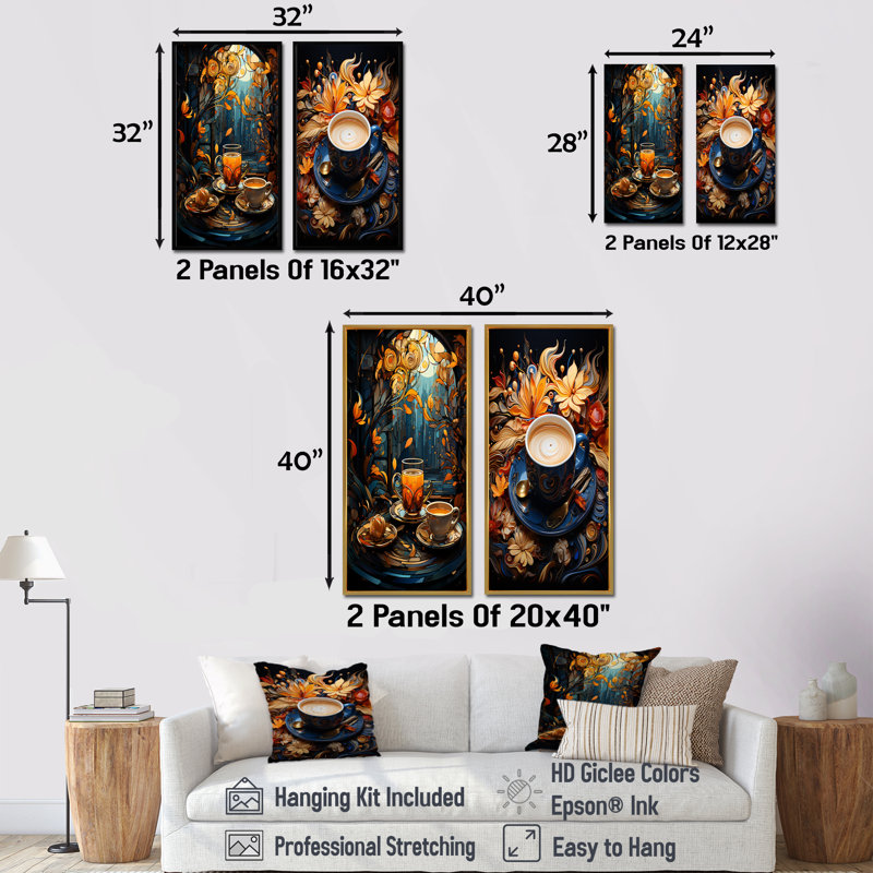 Cubic Coffee Infusions - Ensemble de 2 impressions sur toile café et thé, H 32 po x l 33 po, Cadre flottant brun