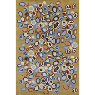 Ailey Authentic Hand-Tufted Handmade Olive Green, Blue, Chocolate Brown & Rose Pink Modern Pebble Rock Wool Area Rug