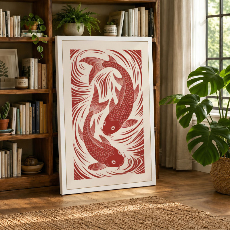 Intertwined Koi Japandi - Wrapped Canvas, 36x24 - 91.4 x 61.0 cm, White Border
