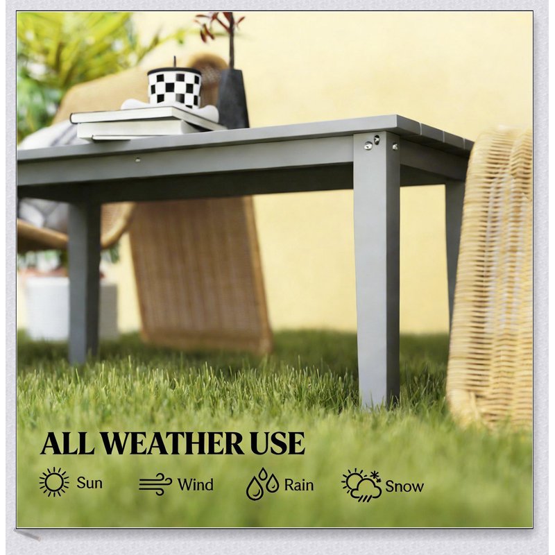 Table basse d'extérieur grise durable, résistante aux intempéries avec plateau à lattes spacieux pour la terrasse et le balcon