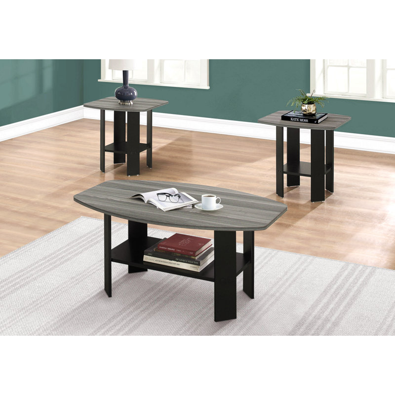 Ensemble de table, ensemble 3 pièces, café, bout, côté, décor, salon, stratifié noir et gris, transitionnel