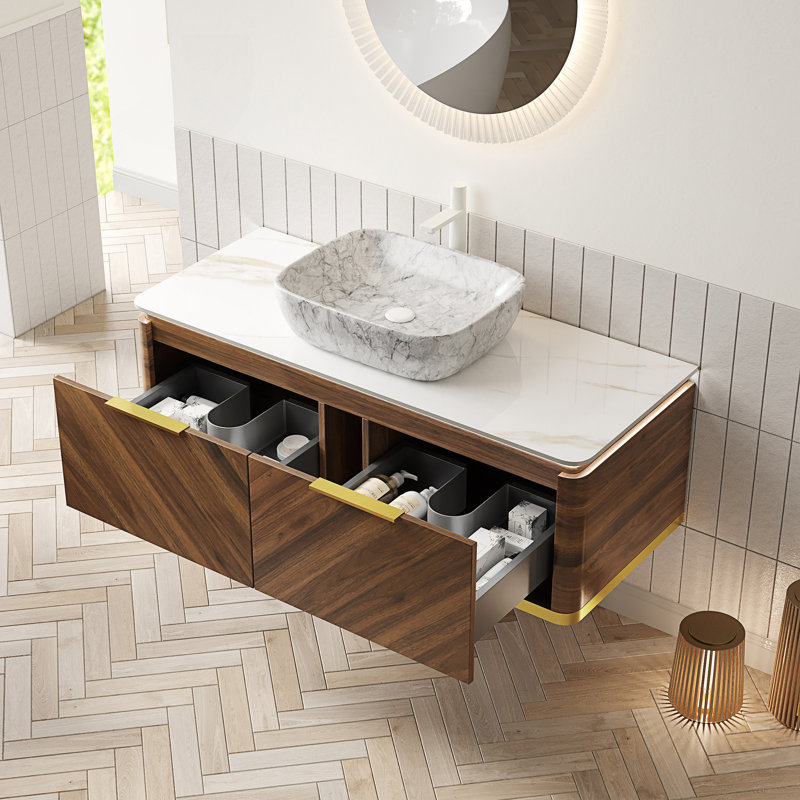 Meuble-lavabo flottant avec tiroirs et capteur de lumière pour salle de bain