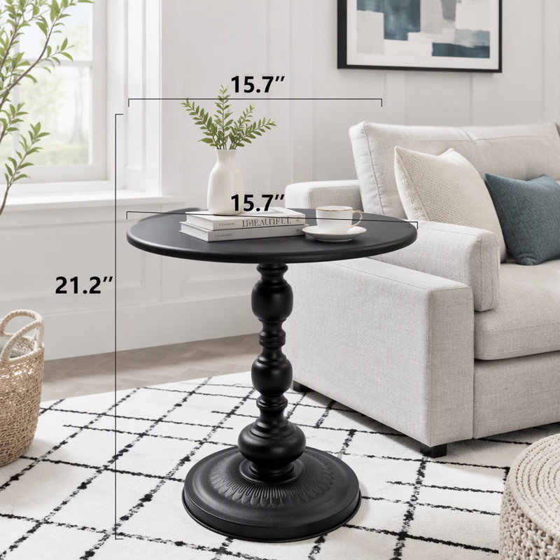 Ensemble de 2 tables d'appoint rondes en métal vintage, Black-1
