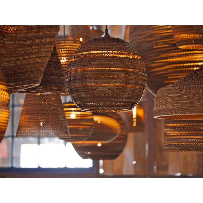 Scraplight Globe Recycled Cardboard Pendant Light - Moon, Blonde, Blonde, 15.5" H x 18" W x 18" D