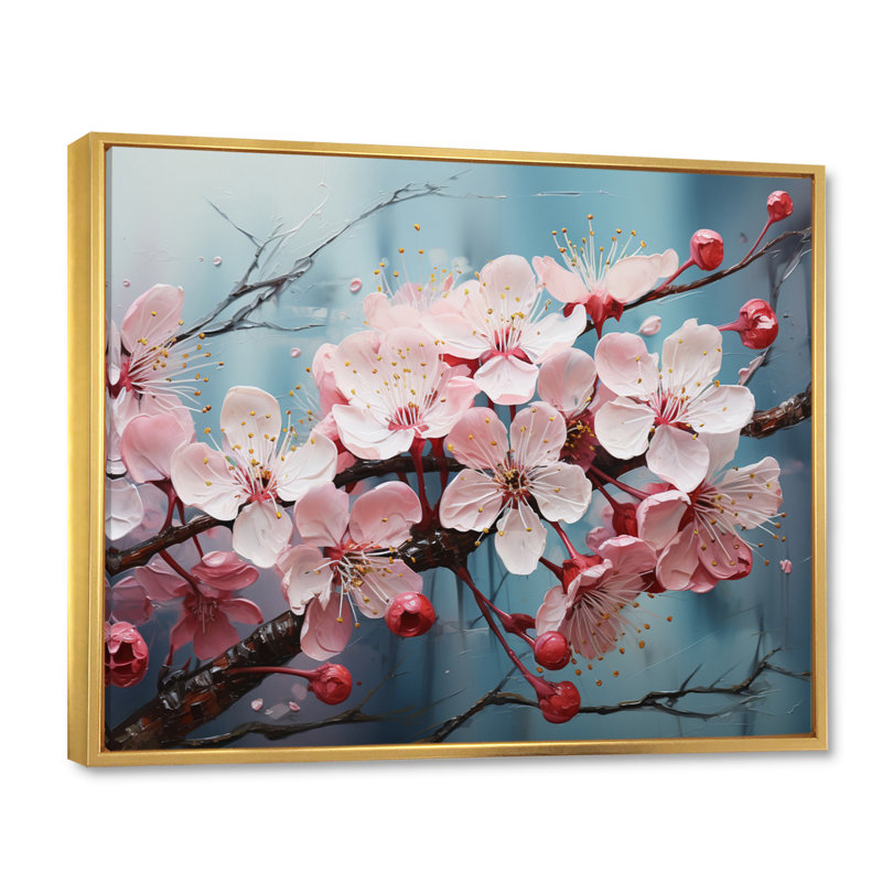 Fleur de pommier Impasto II - impression, H 16 po x l 32 po x P 1 po, Cadre flottant doré