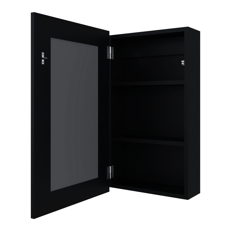 Armoire à pharmacie noire avec miroir et 3 tablettes, pour salle de bain moderne incluse et tablettes, Black