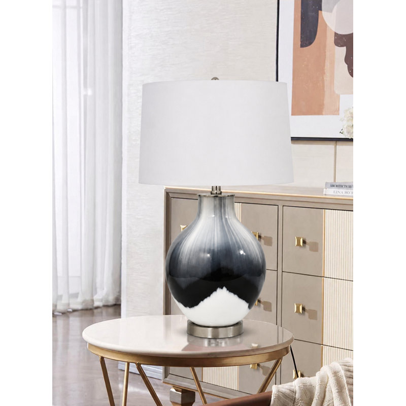 Lampe de table en verre aquarelle de 65 cm (25,5 po) avec abat-jour cylindrique gris