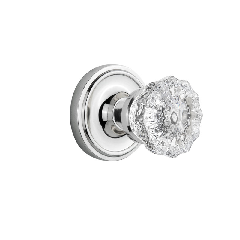 Classic Rosette with Crystal Door Knob, Bright Chrome, 2.375"