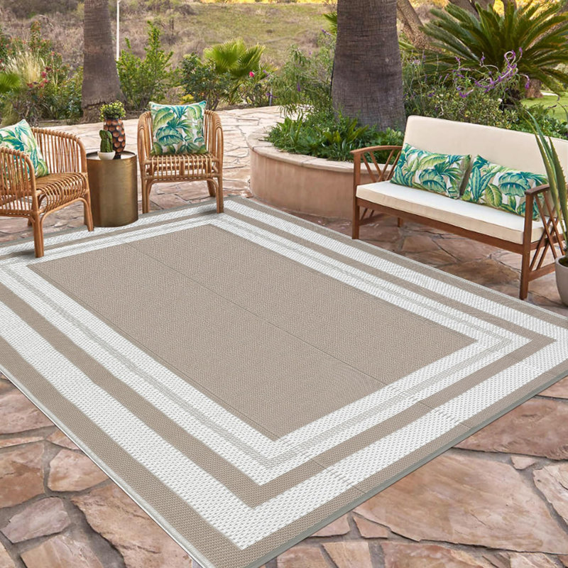 Bordered Design Outdoor Mats Plastic Straw Rug Outdoor Leisure Waterproof Carpet Garden Terrace Balcony Picnic Mat
