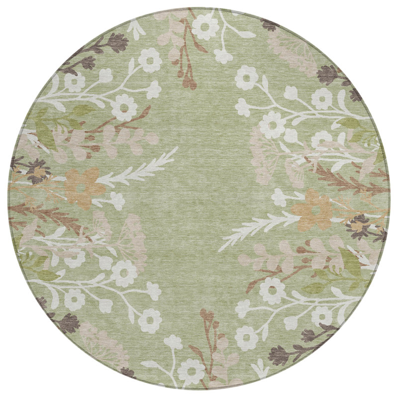 Machine Washable Indoor/Outdoor Chantille ACN2334 Floral Rug, Round 8'