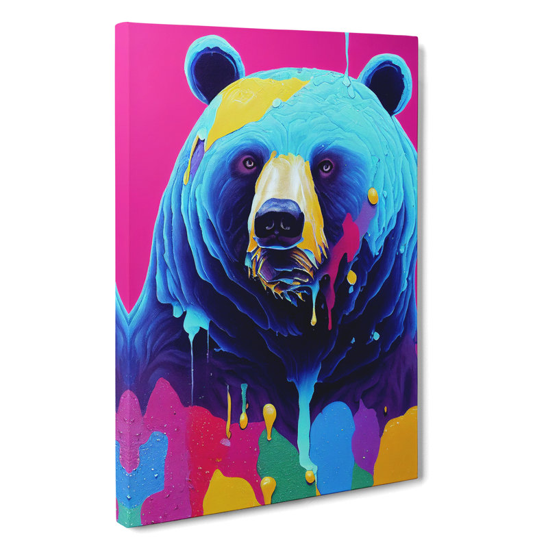 Colourful Bear No.4 - Print, Wrapped Canvas, 50cm H x 35cm W x 3cm D, No Matte