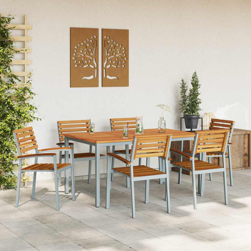 6 - Person Patio Dining Set with Rectangular Table, 75cm H x 150cm W x 90cm D