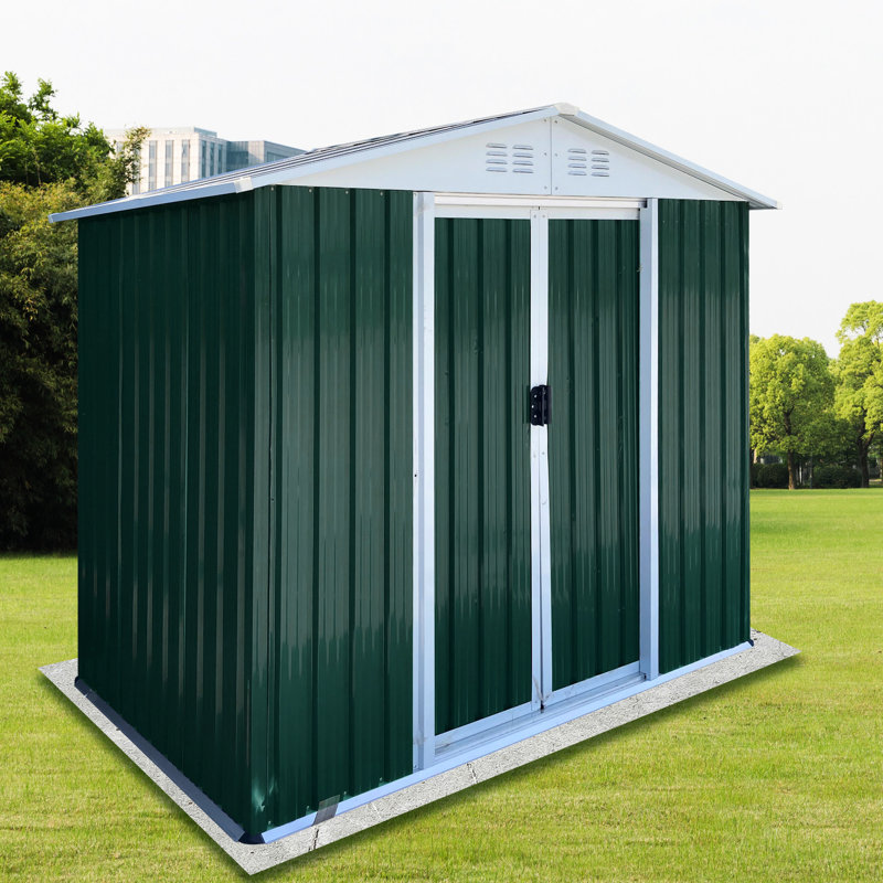 6ftx4ft Outdoor Tool Storage Shed With Apex Roof And Aluminum Alloy Frame, Sliding Door For Garden Equipment Shed, Metal Frame Items