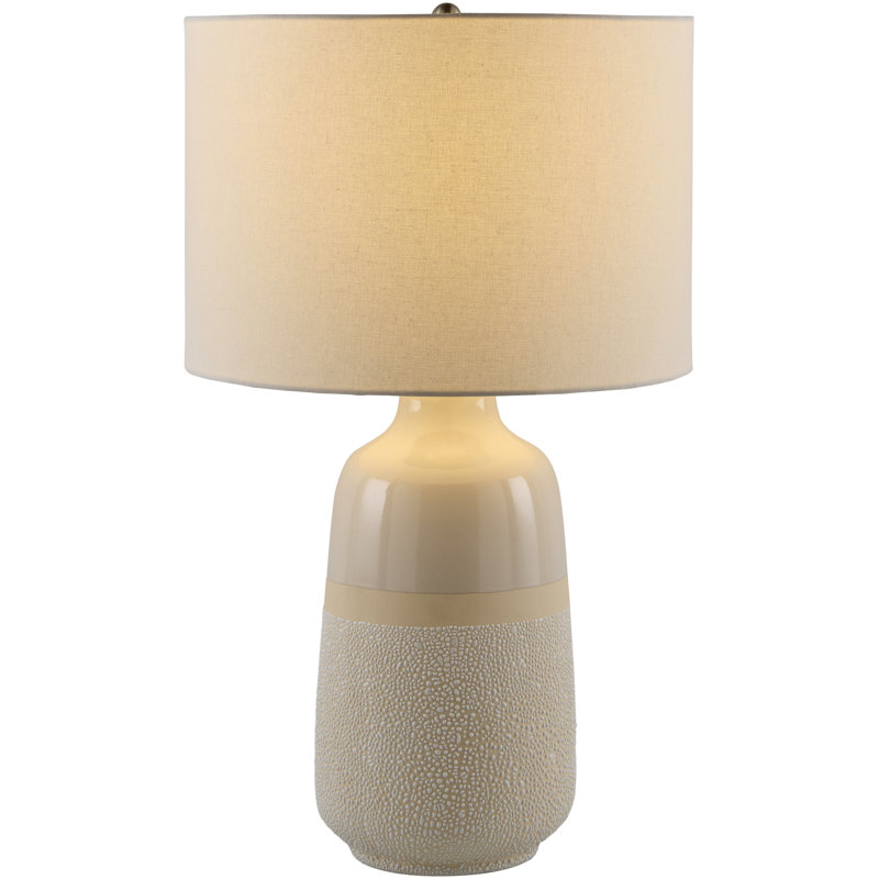 Ceramic Table Lamp with Linen Drum Shade , 27" H x 14" W x 14" D