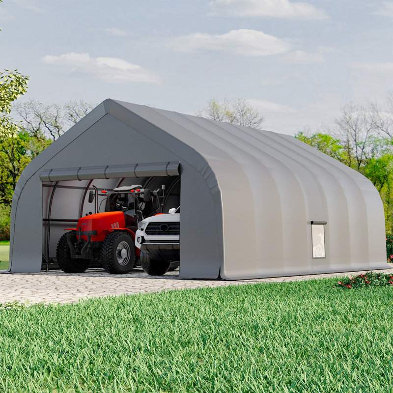 20 Ft. W X 30 Ft. D  Heavy Duty Carport, Arc-shaped Portable Car Canopy Tent,  Waterproof Uv Protected With Sidewalls & Roll-up Doors, Easy Installation For Car Boat Truck , All-season Fabric Car Tent Outdoor Shelter