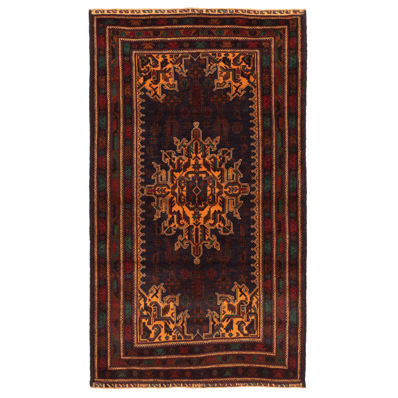Tapis bleu marine Teimani 3 pi 8 po x 6 pi 7 po