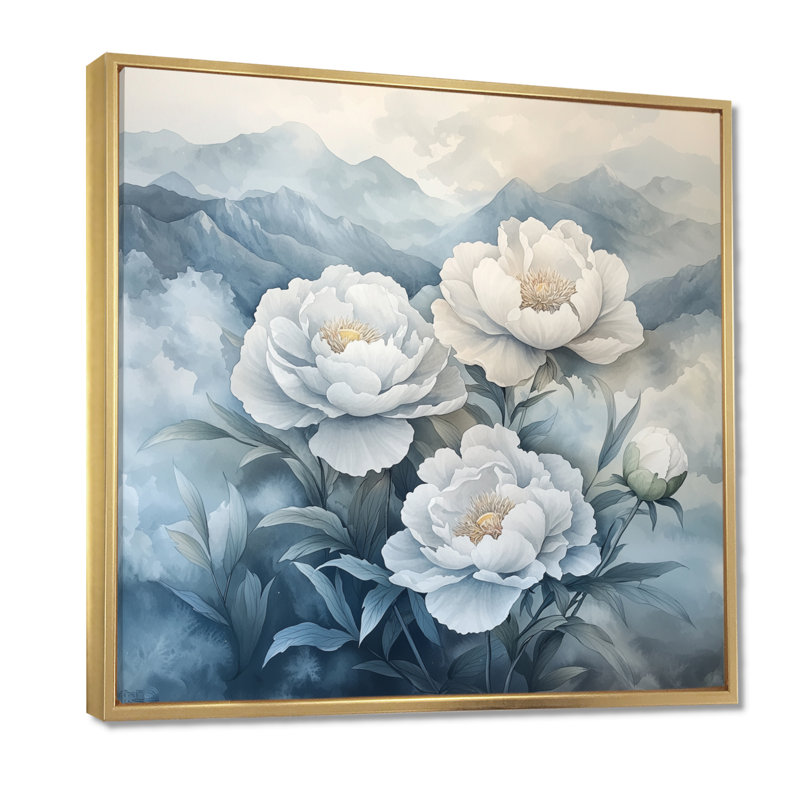 Givinda, pivoines dans les montagnes brumeuses I - pivoines, art mural, H 30 po x l 30 po, Impression encadrée flottante