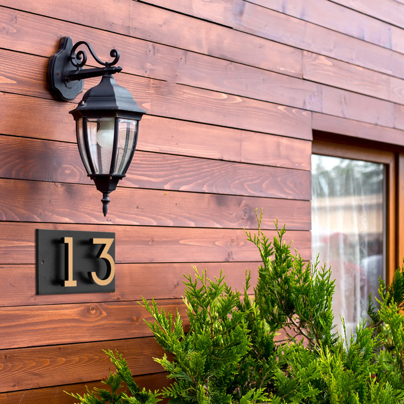 Floating 2-Number Horizontal Sign, Black /w/ Black / Gold Modern Font Numbers, Yes